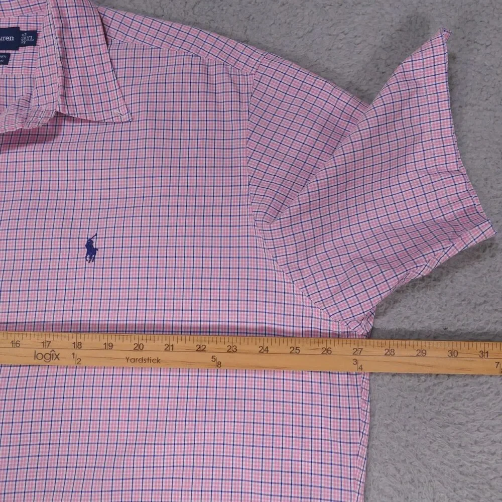 Polo Ralph Lauren Shirt Mens XL Pink Blue Plaid Button Down Short Sleeve